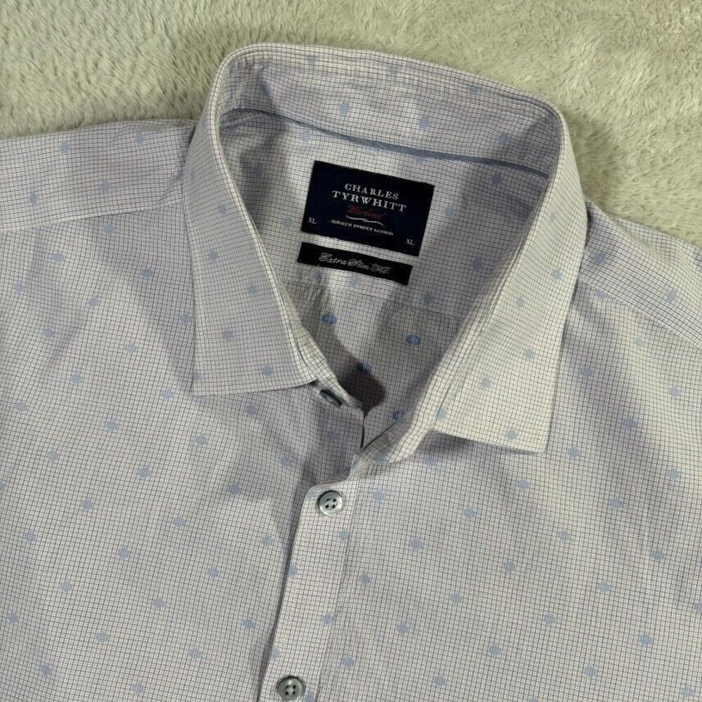 Charles Tyrwhitt Mens XL Check Extra Slim Button Down Dress Shirt Geometric Flex